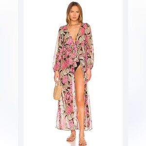 Beach Riot Ryan Cover Up Dress Fuchsia Orchid Floral Maxi Swim Coverup M